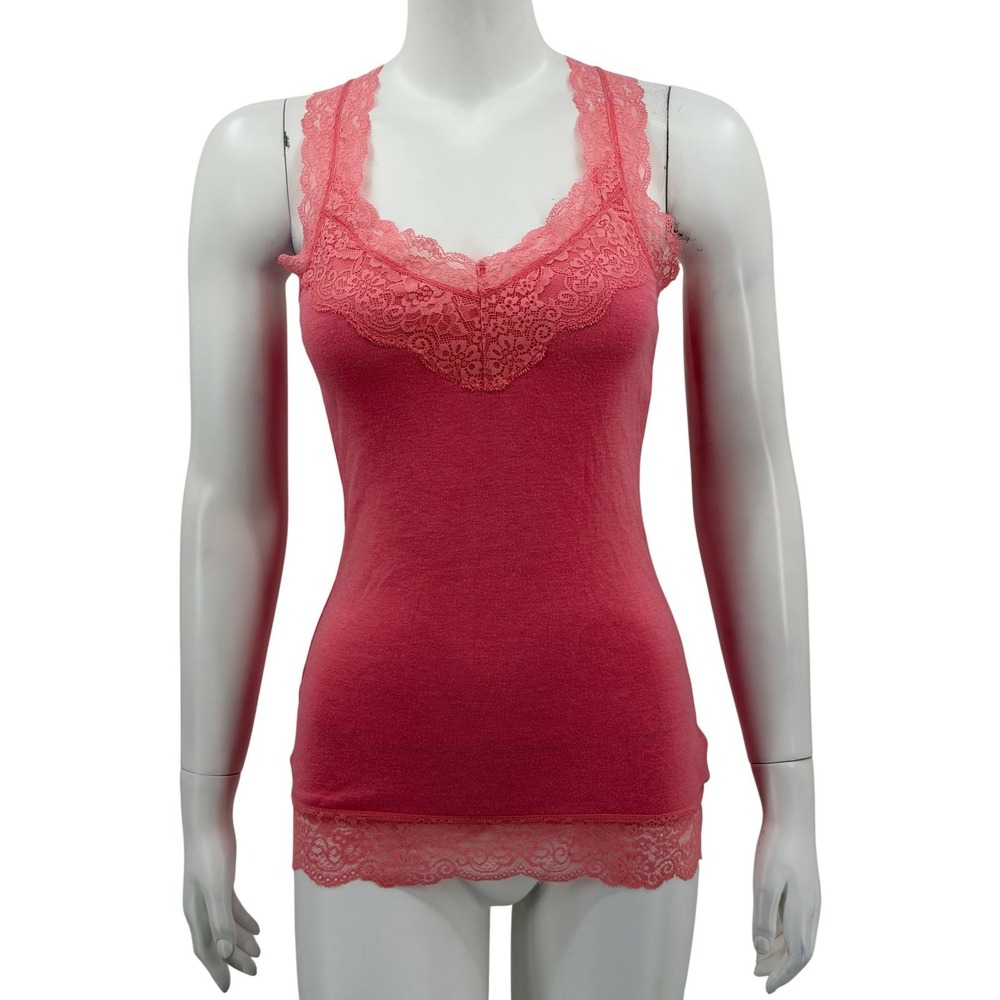 Mossimo Top Womens Medium Coral Lace Trim Summer Coquette Y2K Bella Feminine